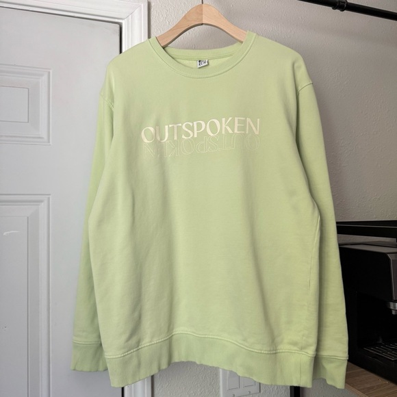 KOTN light neon green terry cotton knit oversized boxy pullover crew sweater